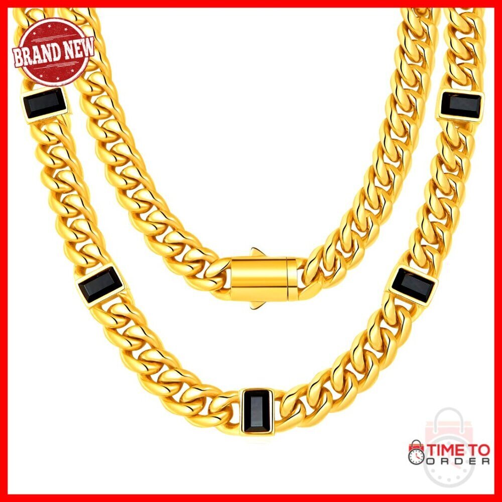 18K Gold Filled Cuban Link Chain 12mm Stainless Steel Necklace 22 Inch